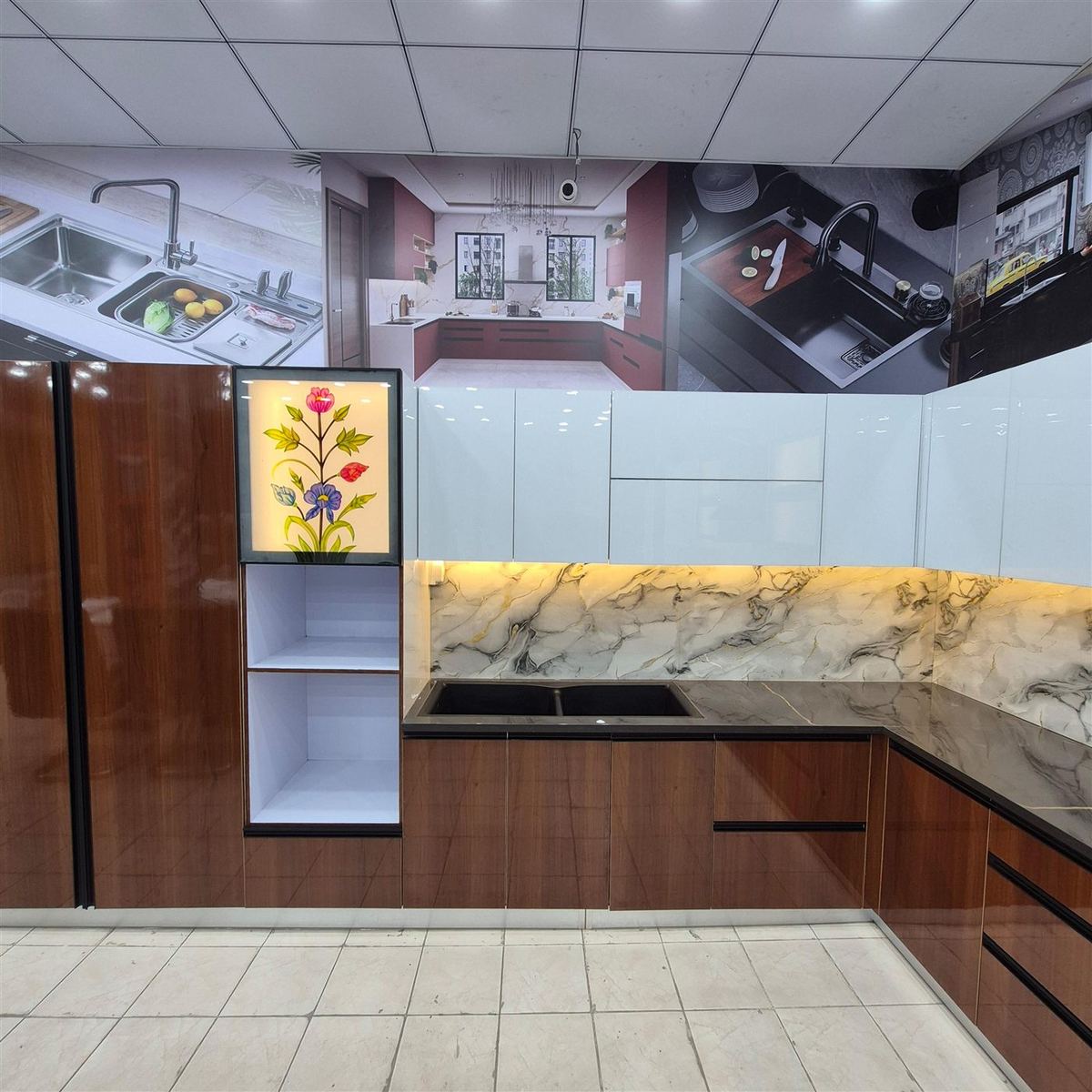 Modular kitchen sink and cabinet display
