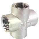 Metal threaded cross pipe fitting