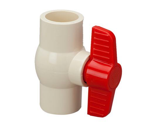 PVC pipe ball valve with red handle
