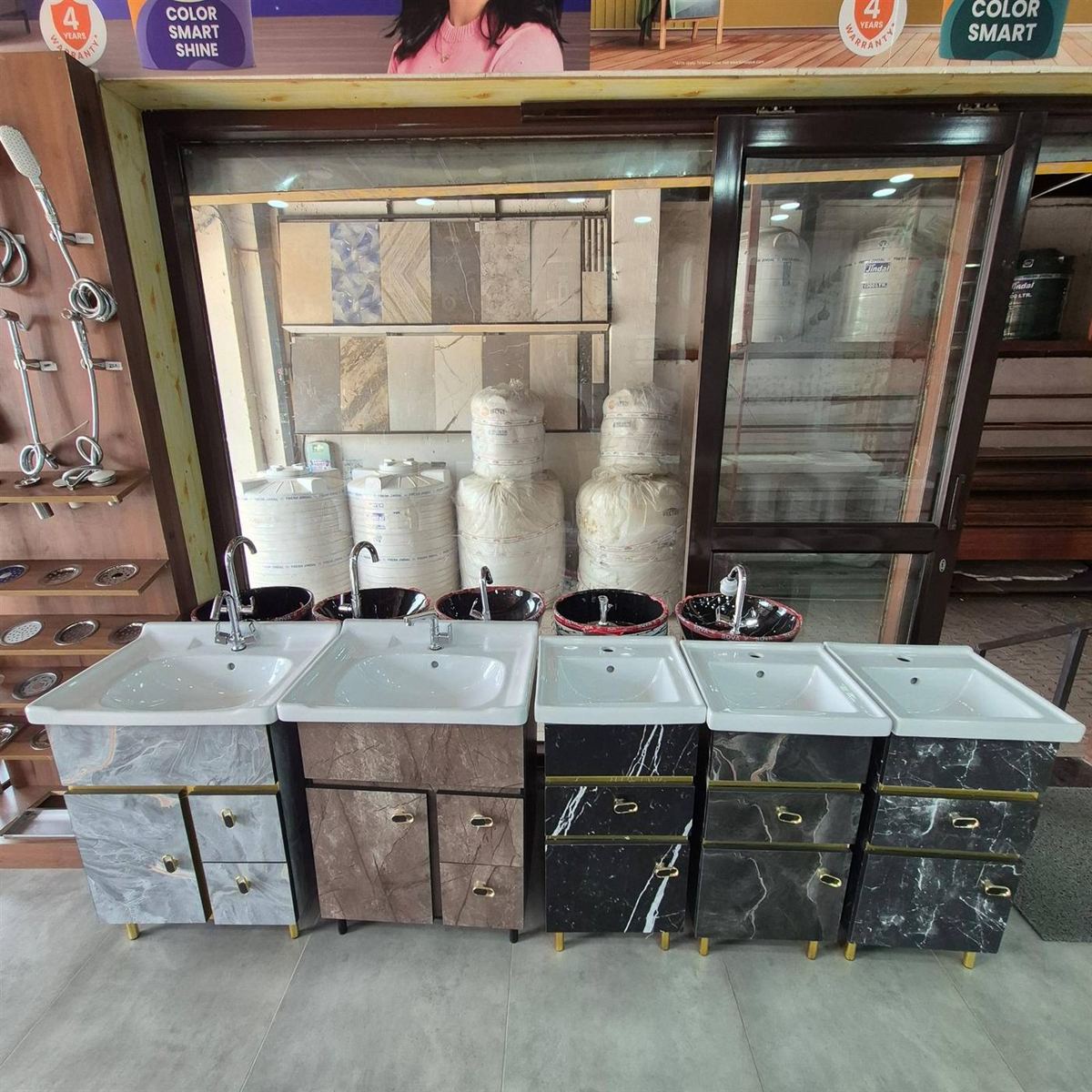 Sanitaryware and vanity basin display at Gupta Tiles & Sanitary